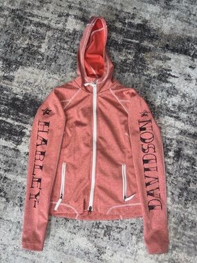 Harley-Davidson Women's Coral Zip Hoodie Jacket with Logo Sleeves